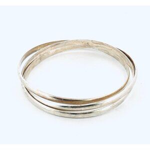 Vintage Estate Sterling Silver Interlocking Stackable 3-Bangle Bracelet, 8" in